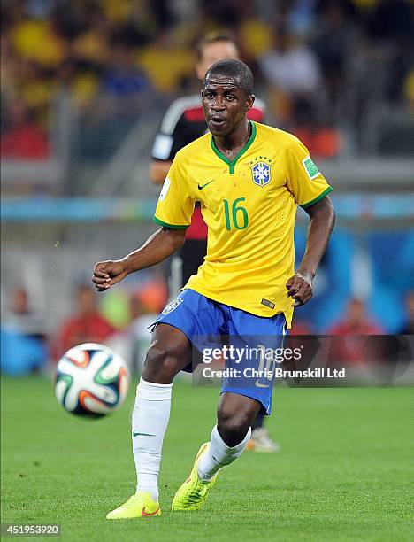 Ramires of Brazil in action during the 2014 FIFA World Cup Brazil Semi Final match between Brazil and Germany at Estadio Mineirao on July 08, 2014 in...