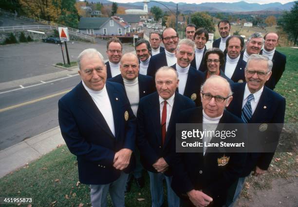 Portrait of the North Country Boys of Lake Placid posing during photo shoot. Members of the small town formed this organizing committee, which...