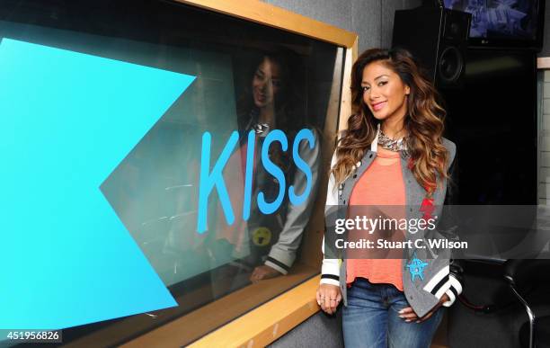 Nicole Scherzinger visits Kiss.FM at Kiss FM Studio's on July 10, 2014 in London, England.