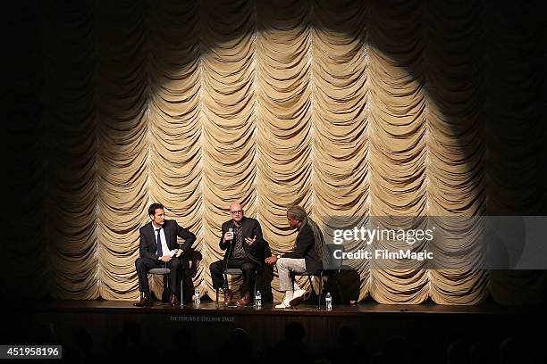 Clive Owen, Steven Soderbergh, Elvis Mitchell attend the New York Times/Film Independent Screening Of "The Knick" At LACMA on July 9, 2014 in Los...