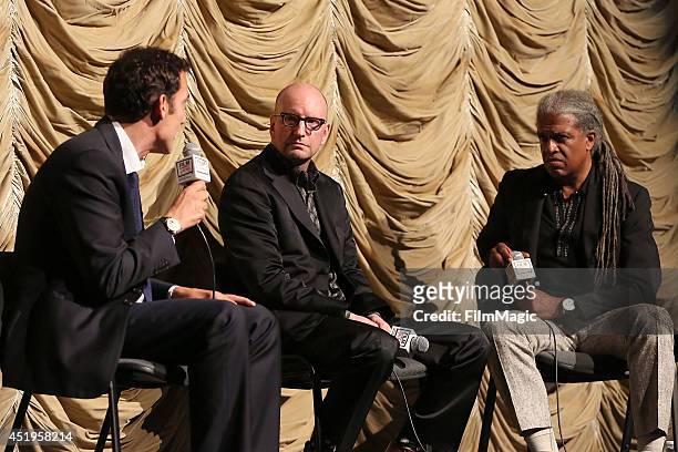 Clive Owen, Steven Soderbergh, Elvis Mitchell attend the New York Times/Film Independent Screening Of "The Knick" At LACMA on July 9, 2014 in Los...