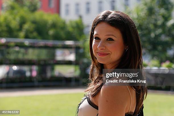 Actress Katie Lowes attends the Schumacher show during the Mercedes-Benz Fashion Week Spring/Summer 2015 at Sankt Elisabeth Kirche on July 10, 2014...