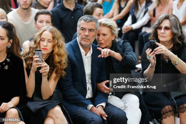 Chiara Schoras, Norbert Medus and Sabine Christiansen attend the Schumacher show during the Mercedes-Benz Fashion Week Spring/Summer 2015 at Sankt...