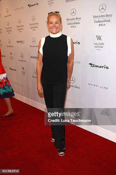 Claudia Effenberg attends the Laurel show during the Mercedes-Benz Fashion Week Spring/Summer 2015 at Erika Hess Eisstadion on July 10, 2014 in...