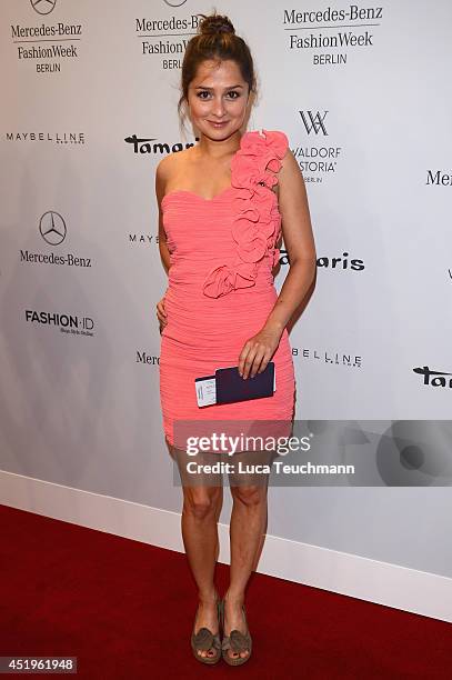 Sarah Alles attends the Laurel show during the Mercedes-Benz Fashion Week Spring/Summer 2015 at Erika Hess Eisstadion on July 10, 2014 in Berlin,...