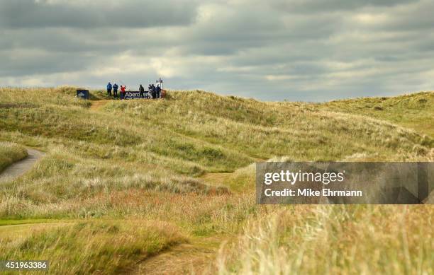 Luke Donald of England hits his tee shot on the fifth hole during the 2014 Aberdeen Asset Management Scottish Open at Royal Aberdeen on July 10, 2014...