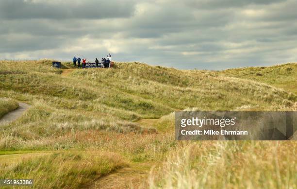 Luke Donald of England hits his tee shot on the fifth hole during the 2014 Aberdeen Asset Management Scottish Open at Royal Aberdeen on July 10, 2014...