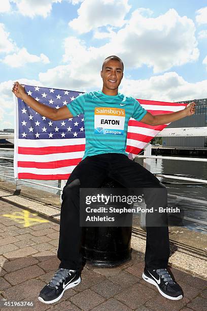 Ashton Eaton of the USA during a photocall ahead of the Sainsbury's Glasgow Grand Prix on July 10, 2014 in Glasgow, Scotland.