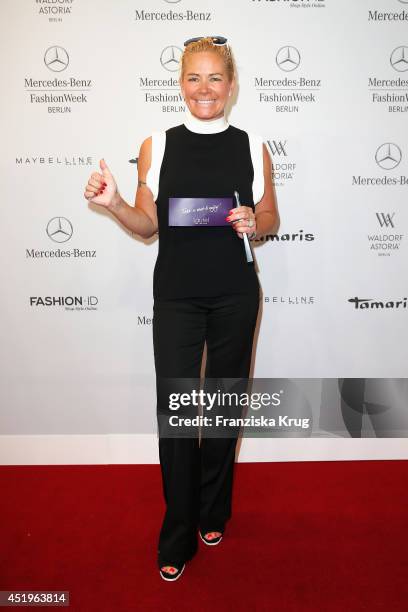 Claudia Effenberg attends the Laurel show during the Mercedes-Benz Fashion Week Spring/Summer 2015 at Erika Hess Eisstadion on July 10, 2014 in...