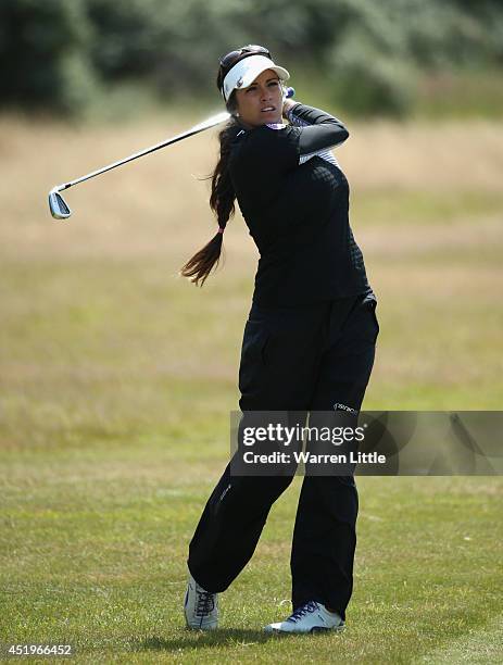 Gerina Piller of the United States hits her 2nd shot on the 1st hole during the first round of the Ricoh Women's British Open at Royal Birkdale on...