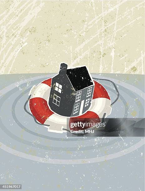 life ring saving a house - flood stock illustrations