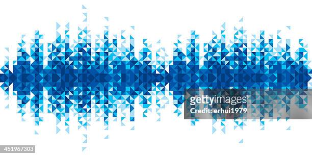 pixelated blue sound wave against white background - radio wave stock illustrations
