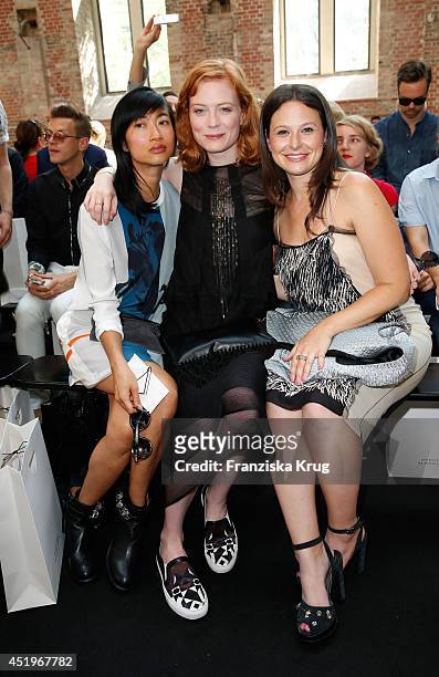 Mimi Xu, Jessica Joffe and Katie Lowes attend the Schumacher show during the Mercedes-Benz Fashion Week Spring/Summer 2015 at Sankt Elisabeth Kirche...