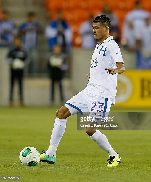 Edder Delgado of Honduras against Ecaudor during an international friendly match at BBVA Compass Stadium on November 19, 2013 in Houston, Texas.