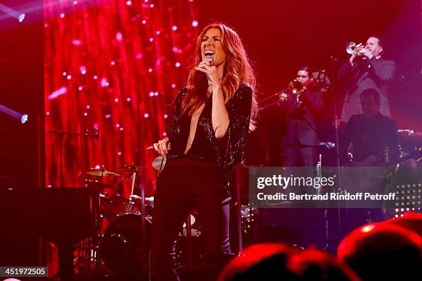 Singer Celine Dion performs at Palais Omnisports de Bercy on November 25, 2013 in Paris, France.