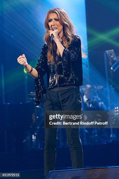 Singer Celine Dion performs at Palais Omnisports de Bercy on November 25, 2013 in Paris, France.