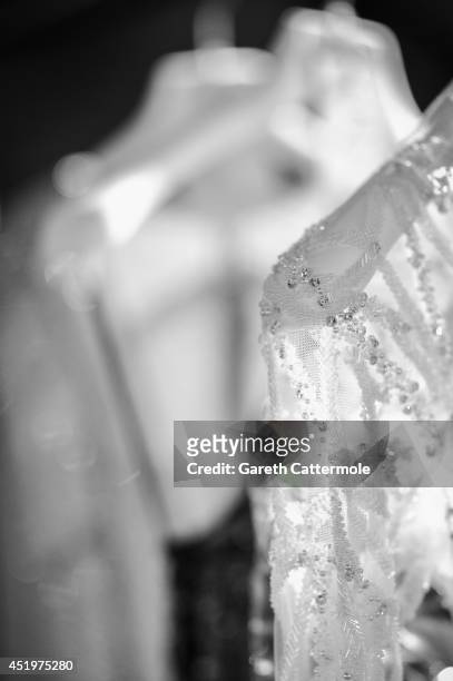 Detailed view of a dress backstage before the Zuhair Murad show as part of Paris Fashion Week - Haute Couture Fall/Winter 2014-2015 at Palais Des...