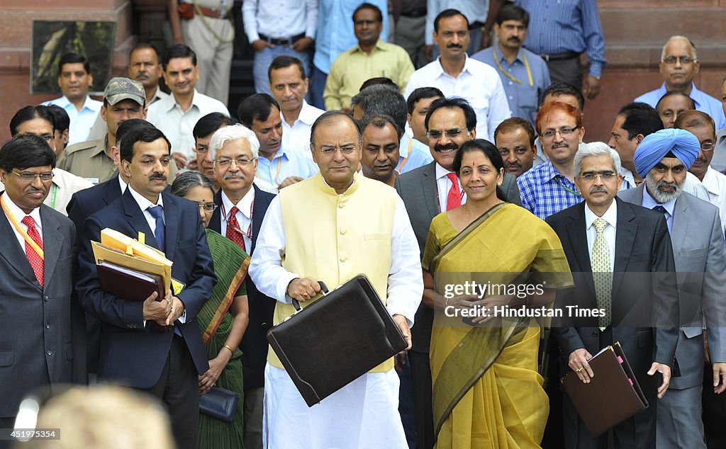 Finance Minister Arun Jaitley Leaves His Office To Present Union Budget 2014 - 15