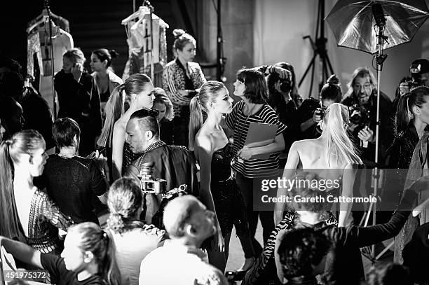 General view backstage before the Zuhair Murad show as part of Paris Fashion Week - Haute Couture Fall/Winter 2014-2015 at Palais Des Beaux Arts on...