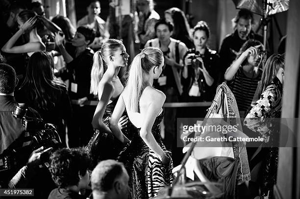 General view backstage before the Zuhair Murad show as part of Paris Fashion Week - Haute Couture Fall/Winter 2014-2015 at Palais Des Beaux Arts on...