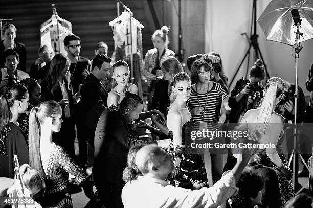 General view backstage before the Zuhair Murad show as part of Paris Fashion Week - Haute Couture Fall/Winter 2014-2015 at Palais Des Beaux Arts on...