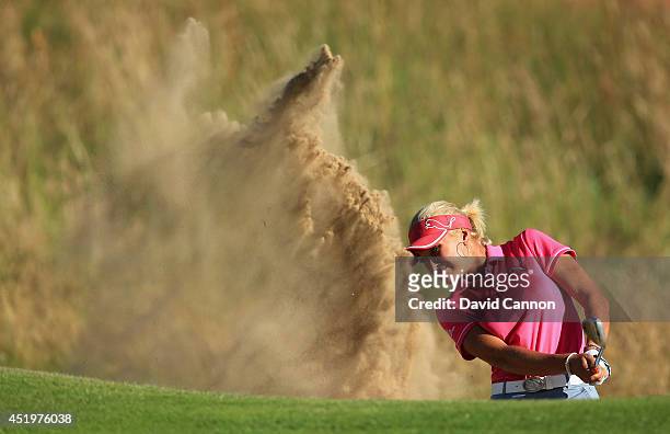Amy Boulden of Wales hits her 3rd shot on the 18th hole during the first round of the Ricoh Women's British Open at Royal Birkdale on July 10, 2014...