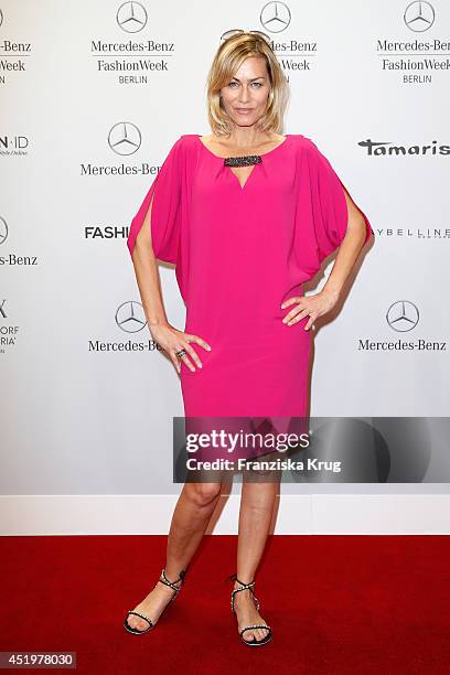 Gesine Cukrowski attends the Laurel show during the Mercedes-Benz Fashion Week Spring/Summer 2015 at Erika Hess Eisstadion on July 10, 2014 in...