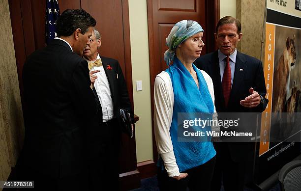 Charla Nash , the victim of a mauling by a pet chimp in Connecticut in 2009 and who underwent a face transplant, speaks with Sen. Richard Blumenthal...