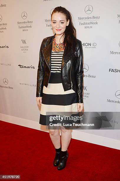 Maria Ehrich attends the Laurel show during the Mercedes-Benz Fashion Week Spring/Summer 2015 at Erika Hess Eisstadion on July 10, 2014 in Berlin,...