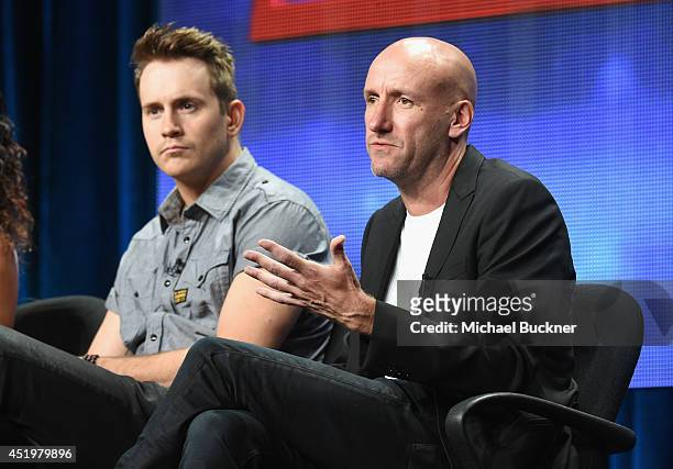 Actor Robert Hoffman and producer Paul Franklin speak during the "Fake Off" portion of the 2014 TCA Turner Broadcasting Summer Press Tour...