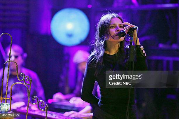 Episode 936 -- Pictured: Music guest Hope Sandoval of Mazzy Star performs "California" on Monday, November 25, 2013 --