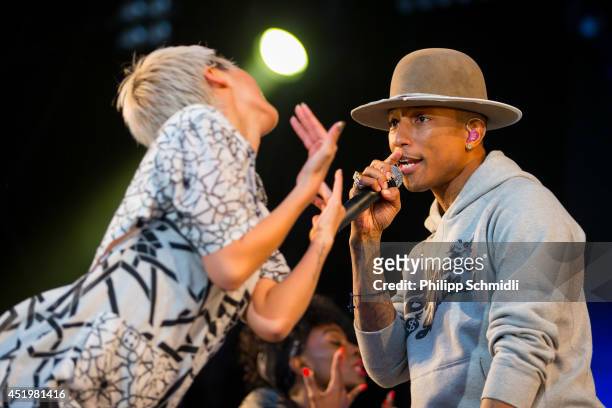 Pharrell Williams performs on stage at Openair Frauenfeld on July 10, 2014 in Frauenfeld, Switzerland.