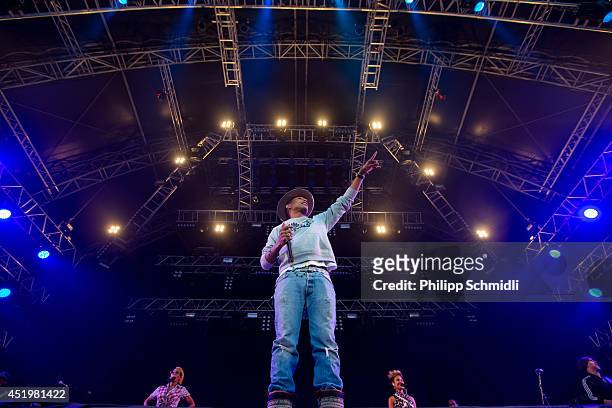 Pharrell Williams performs on stage at Openair Frauenfeld on July 10, 2014 in Frauenfeld, Switzerland.