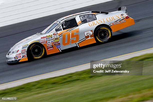 Codie Rohrbaugh, driver of the Grant County Mulch Toyota drives during practice for the Granite State 100 in the K&N Pro Series East at New Hampshire...