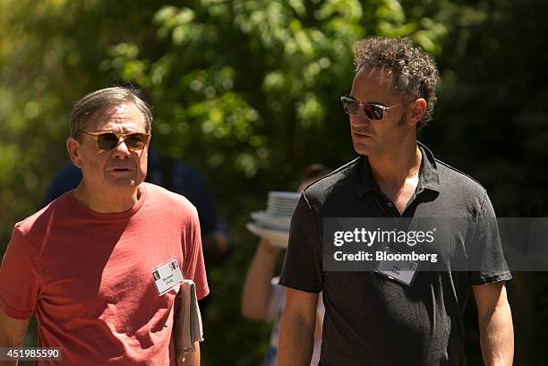 Michael Ovitz, former president of Walt Disney Co., left, and Alexander Karp, chief executive officer and co-founder of Palantir Technologies Inc.,...