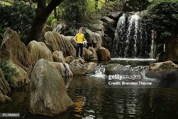 Clare Polkinghorne of the Matildas poses during an Australian Matildas media session at the Chinese Garden of Friendship on November 26, 2013 in...