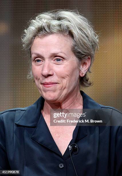 Executive producer/Actress Frances McDormand speaks onstage at the "Olive Kitteridge" panel during the HBO portion of the 2014 Summer Television...