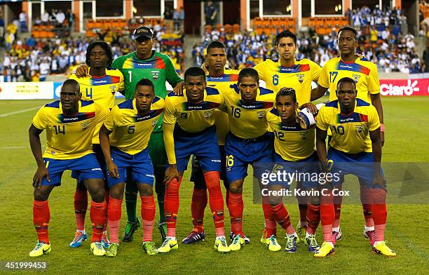 The Ecuador national team prior to an international friendly match against the Honduras national team at BBVA Compass Stadium on November 19, 2013 in...