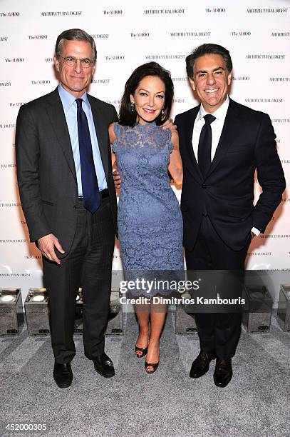 Robert Kaplan, Margaret Russell, Editor In Chief of Architectural Digest and Richard Mishaan attend The AD100 Gala Hosted By Architectural Digest...