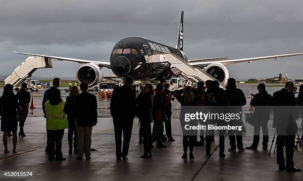 Boeing Co. 787-9 Dreamliner aircraft, operated by Air New Zealand Ltd., stands on the tarmac after touching down at Auckland International Airport as...