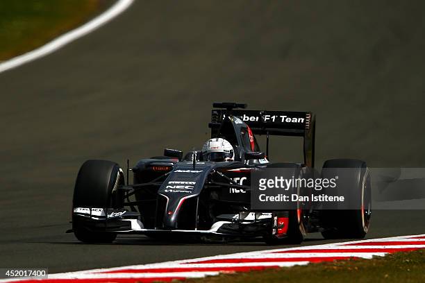 Giedo van der Garde of Netherlands and Sauber F1 drives during day two of testing at Silverstone Circuit on July 9, 2014 in Northampton, England.