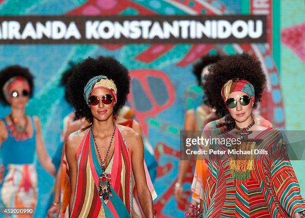 Rebecca Mir and models walk the runway at the Miranda Konstantinidou show during the Mercedes-Benz Fashion Week Spring/Summer 2015 at Erika Hess...
