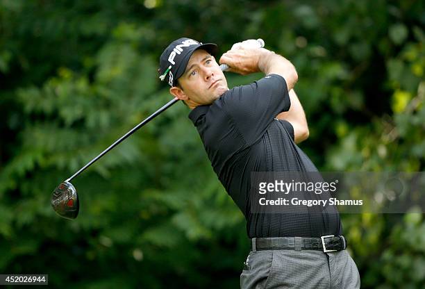 Doug LeBelle tees off on the second hole during the second round of the John Deere Classic held at TPC Deere Run on July 11, 2014 in Silvis, Illinois.