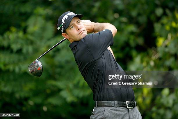 Doug LeBelle tees off on the second hole during the second round of the John Deere Classic held at TPC Deere Run on July 11, 2014 in Silvis, Illinois.