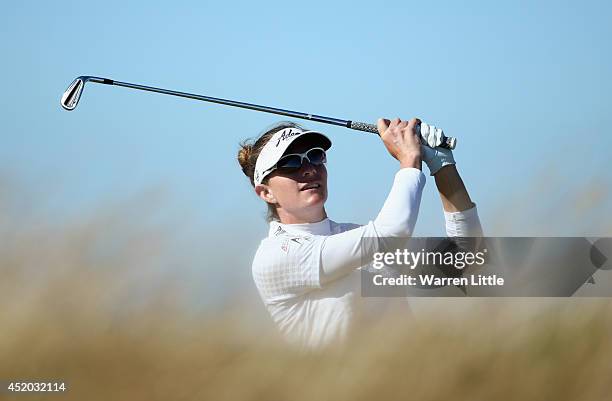 Brittany Lang of the United States hits her 2nd shot on the 9th hole during the second round of the Ricoh Women's British Open at Royal Birkdale on...