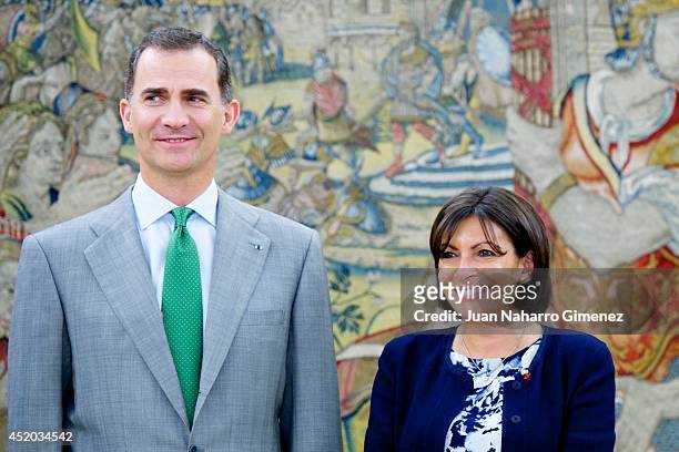 King Felipe VI of Spain receives to the Major of Paris, Anne Hidalgo at Zarzuela Palace on July 11, 2014 in Madrid, Spain.