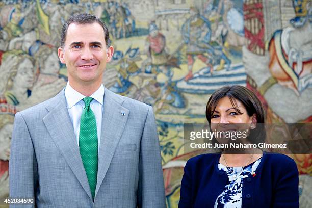 King Felipe VI of Spain receives to the Major of Paris, Anne Hidalgo at Zarzuela Palace on July 11, 2014 in Madrid, Spain.