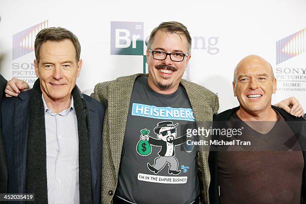 Bryan Cranston, Vince Gilligan and Dean Norris attend the "No Half Measures: Creating The Final Season Of Breaking Bad" DVD launch held at Pacific...