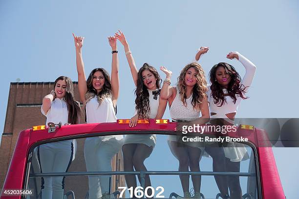 Fifth Harmony's Lauren Jauregui, Dinah Hansen, Camila Caello, Ally Brooke and Normani Hamilton at Pier 78 on July 11, 2014 in New York City.