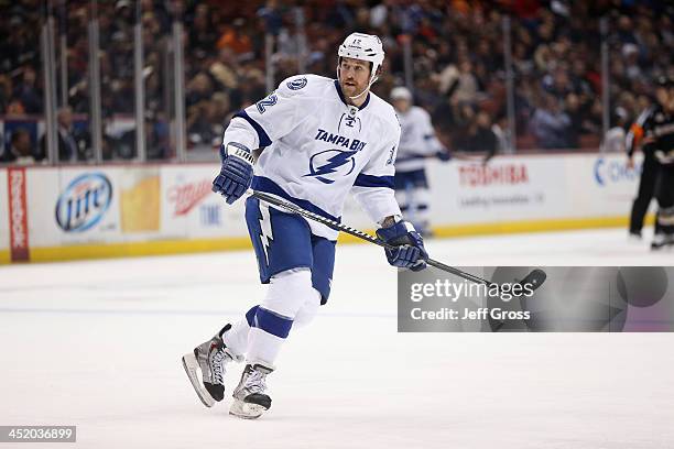 Ryan Malone of the Tampa Bay Lightning skates against the Anaheim Ducks at Honda Center on November 22, 2013 in Anaheim, California.